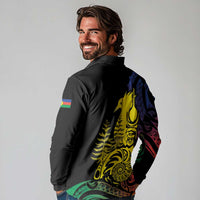 New Caledonia Kanaky Long Sleeve Polo Shirt Stylized Fleche Faitiere With Kagu Bird