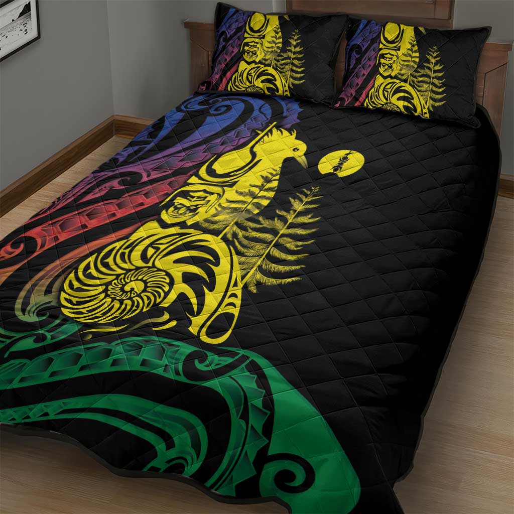 New Caledonia Kanaky Quilt Bed Set Stylized Fleche Faitiere With Kagu Bird
