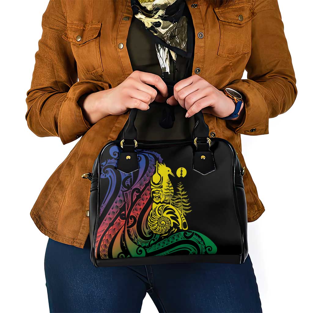 New Caledonia Kanaky Shoulder Handbag Stylized Fleche Faitiere With Kagu Bird