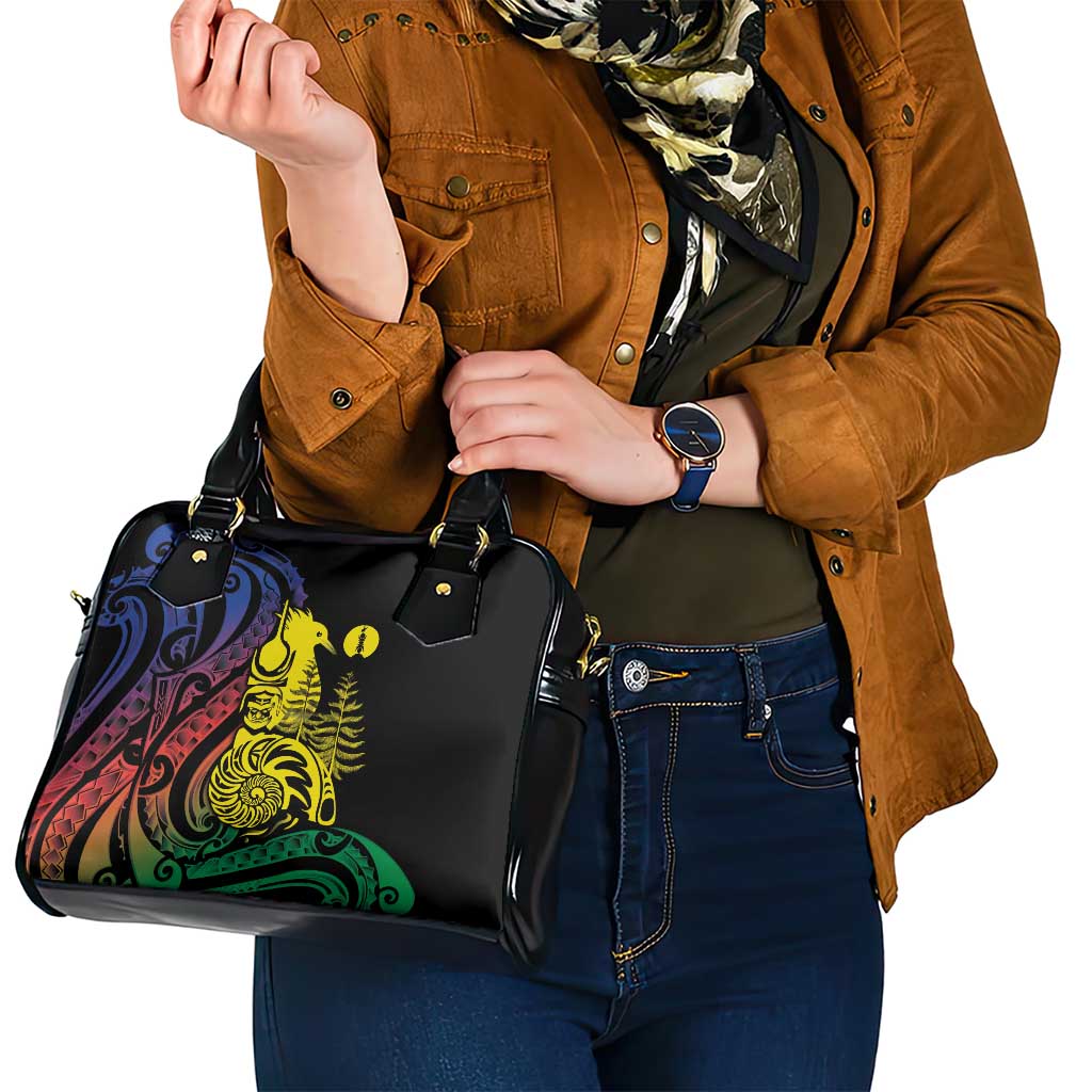 New Caledonia Kanaky Shoulder Handbag Stylized Fleche Faitiere With Kagu Bird