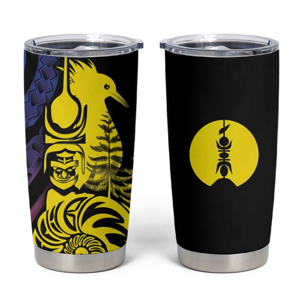 New Caledonia Kanaky Tumbler Cup Stylized Fleche Faitiere With Kagu Bird LT7 Black - Polynesian Pride