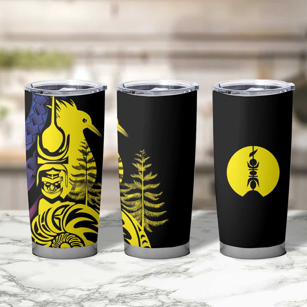 New Caledonia Kanaky Tumbler Cup Stylized Fleche Faitiere With Kagu Bird LT7 - Polynesian Pride