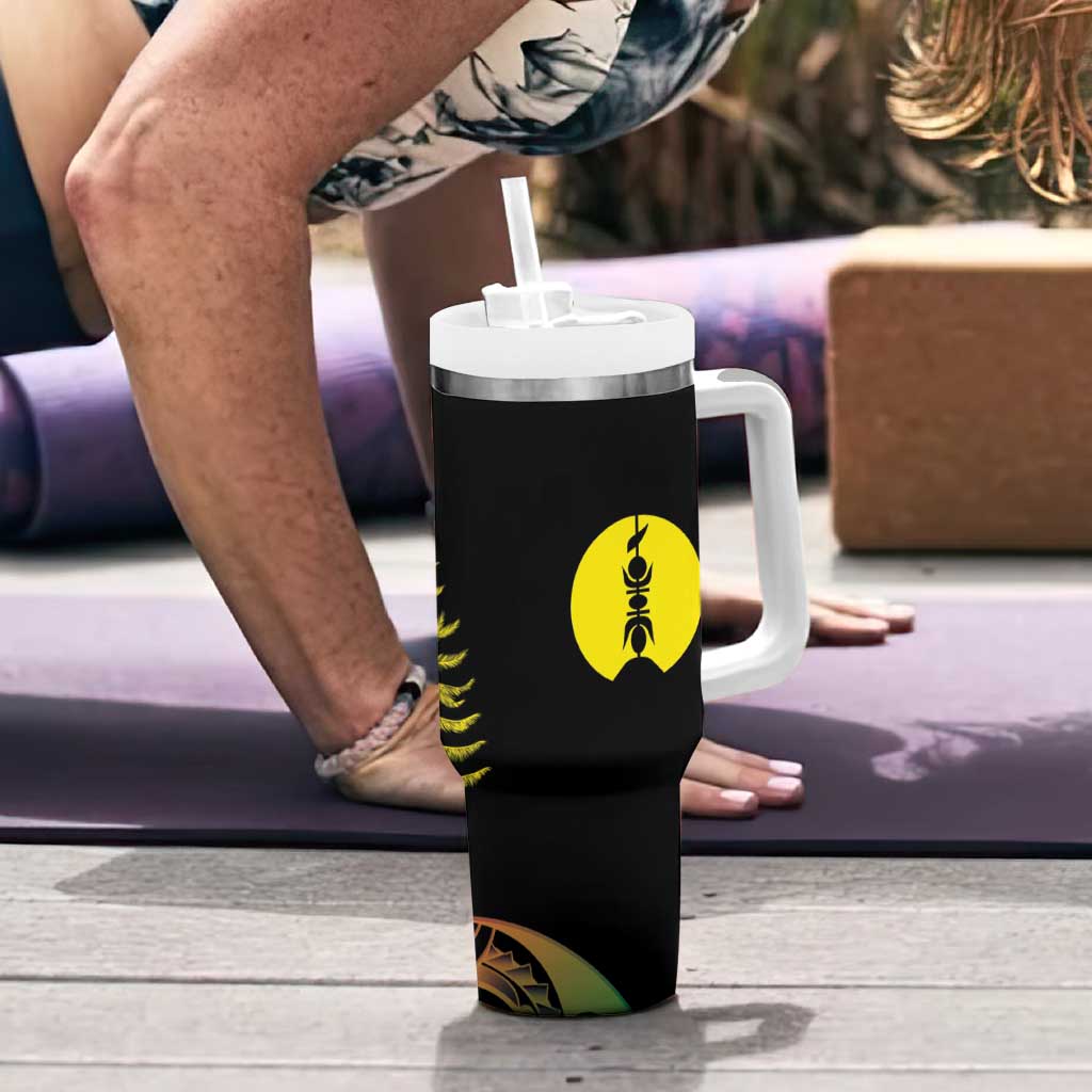 New Caledonia Kanaky Tumbler With Handle Stylized Fleche Faitiere With Kagu Bird