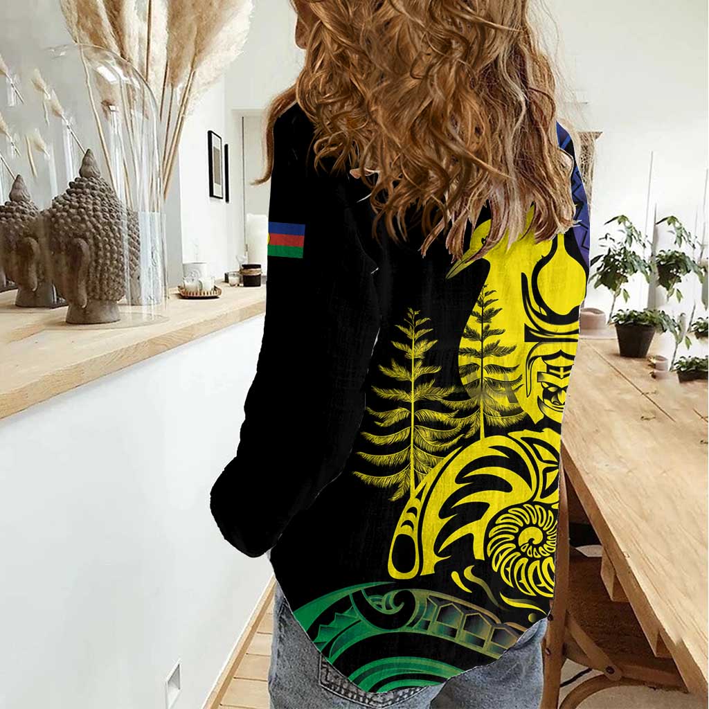 New Caledonia Kanaky Women Casual Shirt Stylized Fleche Faitiere With Kagu Bird LT7 - Polynesian Pride