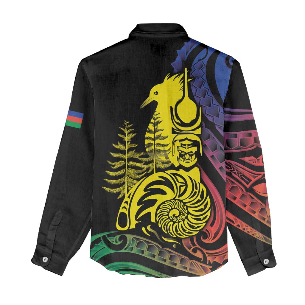 New Caledonia Kanaky Women Casual Shirt Stylized Fleche Faitiere With Kagu Bird LT7 - Polynesian Pride