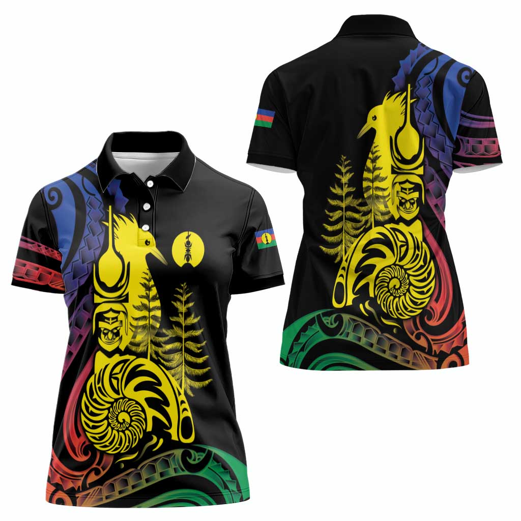 New Caledonia Kanaky Women Polo Shirt Stylized Fleche Faitiere With Kagu Bird LT7 - Polynesian Pride