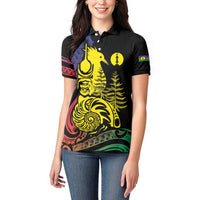 New Caledonia Kanaky Women Polo Shirt Stylized Fleche Faitiere With Kagu Bird LT7 - Polynesian Pride