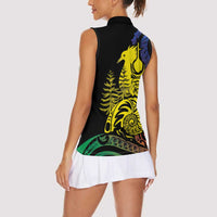 New Caledonia Kanaky Women Sleeveless Polo Shirt Stylized Fleche Faitiere With Kagu Bird LT7 - Polynesian Pride