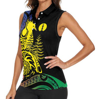 New Caledonia Kanaky Women Sleeveless Polo Shirt Stylized Fleche Faitiere With Kagu Bird LT7 - Polynesian Pride