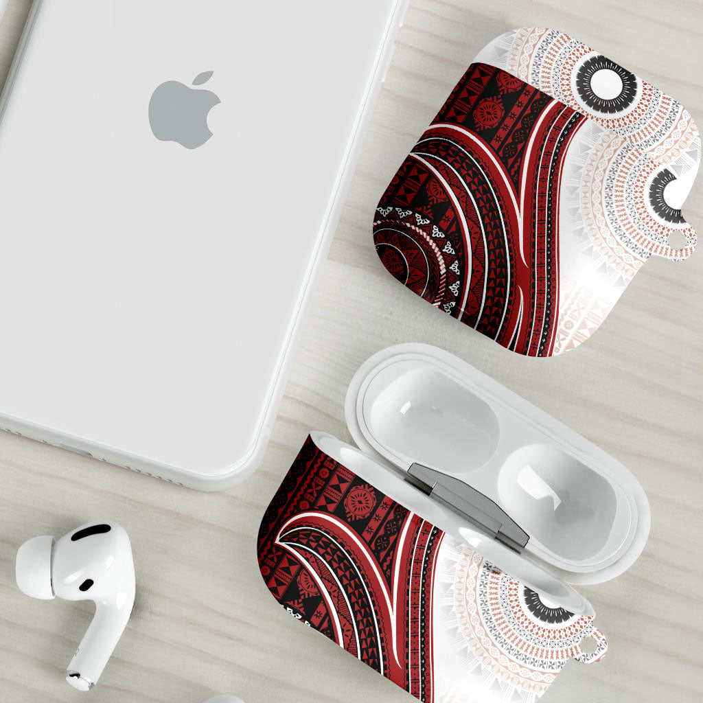 Bula Fiji Vintage Tapa AirPods Case Kaivity Masi Wave Motifs - Red