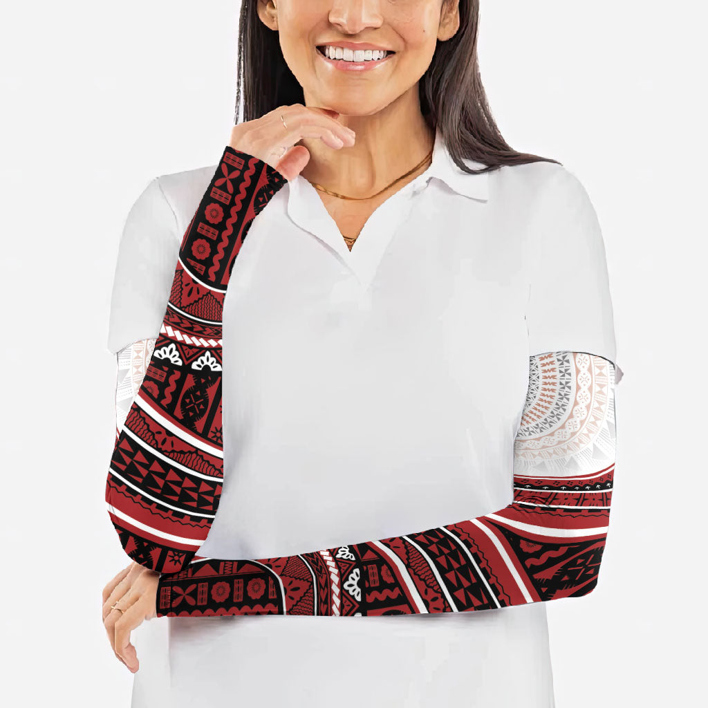 Bula Fiji Vintage Tapa Arm Sleeves Kaivity Masi Wave Motifs - Red