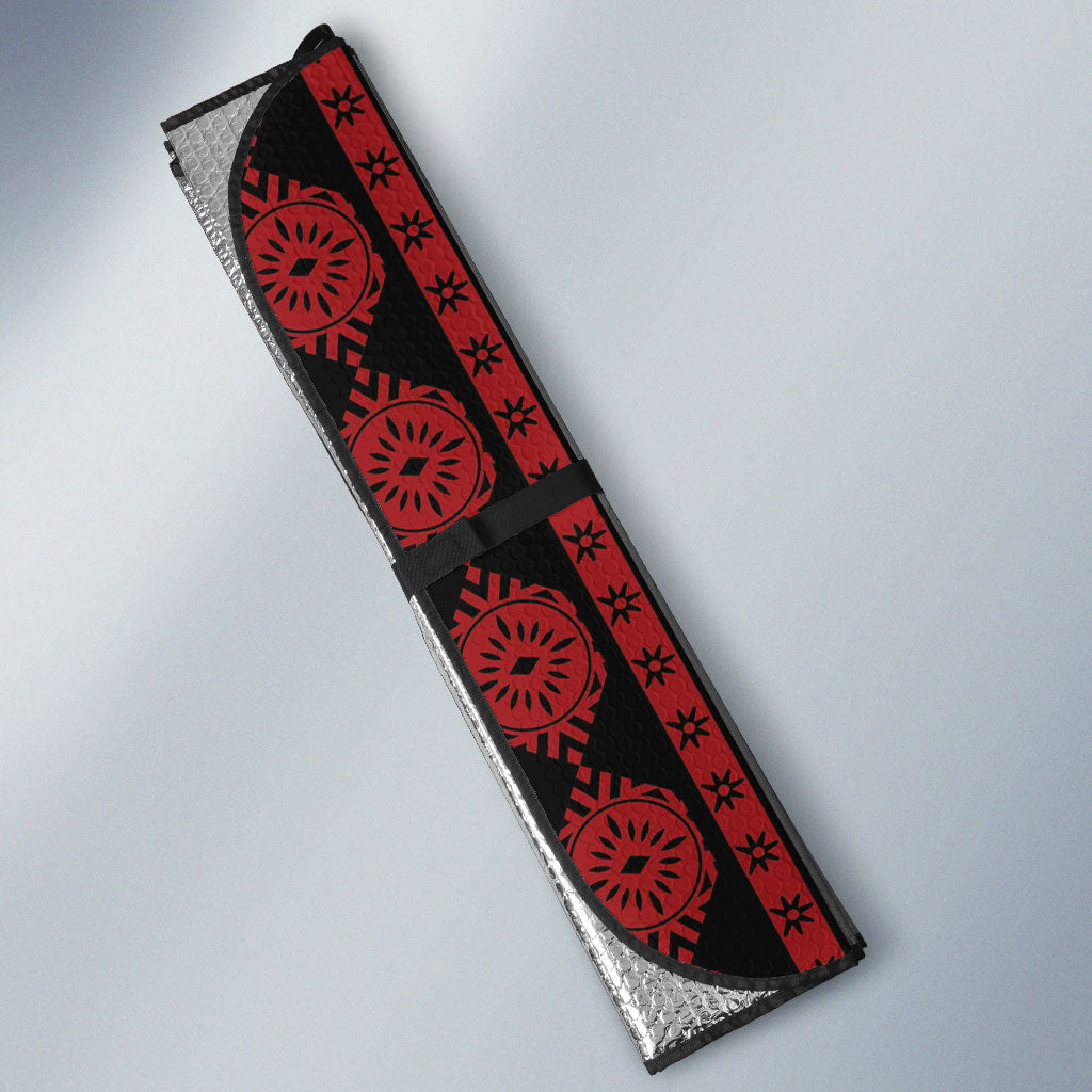 Bula Fiji Vintage Tapa Auto Sun Shade Kaivity Masi Wave Motifs - Red LT7 - Polynesian Pride