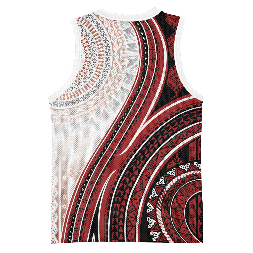 Bula Fiji Vintage Tapa Basketball Jersey Kaivity Masi Wave Motifs - Red