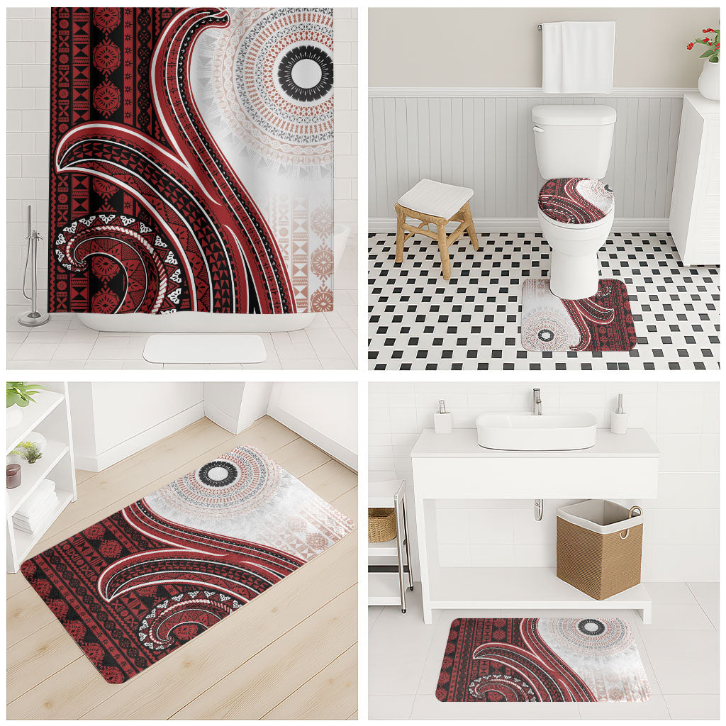Bula Fiji Vintage Tapa Bathroom Set Kaivity Masi Wave Motifs - Red LT7 - Polynesian Pride