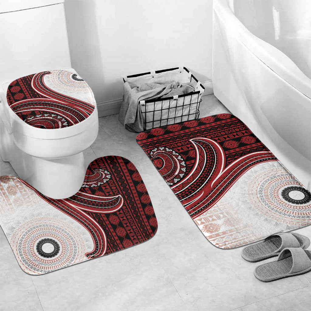 Bula Fiji Vintage Tapa Bathroom Set Kaivity Masi Wave Motifs - Red LT7 Mat Set Only (3 pcs) One Size Red - Polynesian Pride