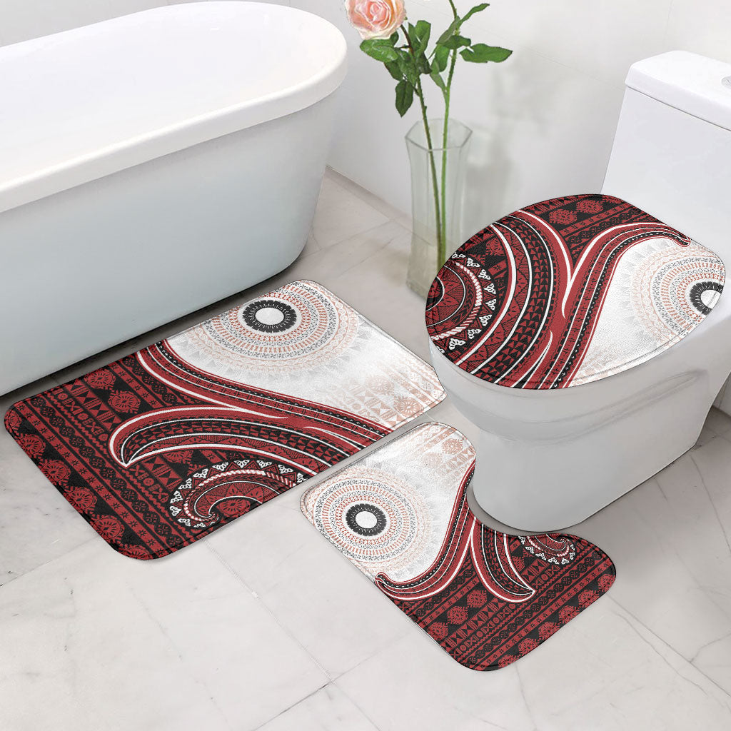 Bula Fiji Vintage Tapa Bathroom Set Kaivity Masi Wave Motifs - Red LT7 - Polynesian Pride