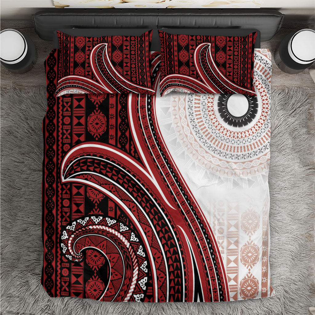 Bula Fiji Vintage Tapa Bedding Set Kaivity Masi Wave Motifs - Red