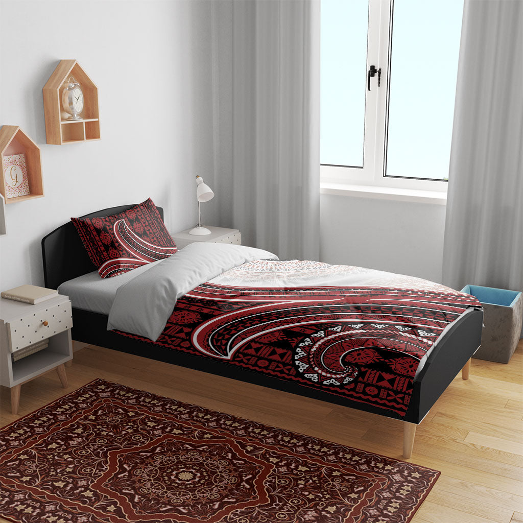 Bula Fiji Vintage Tapa Bedding Set Kaivity Masi Wave Motifs - Red