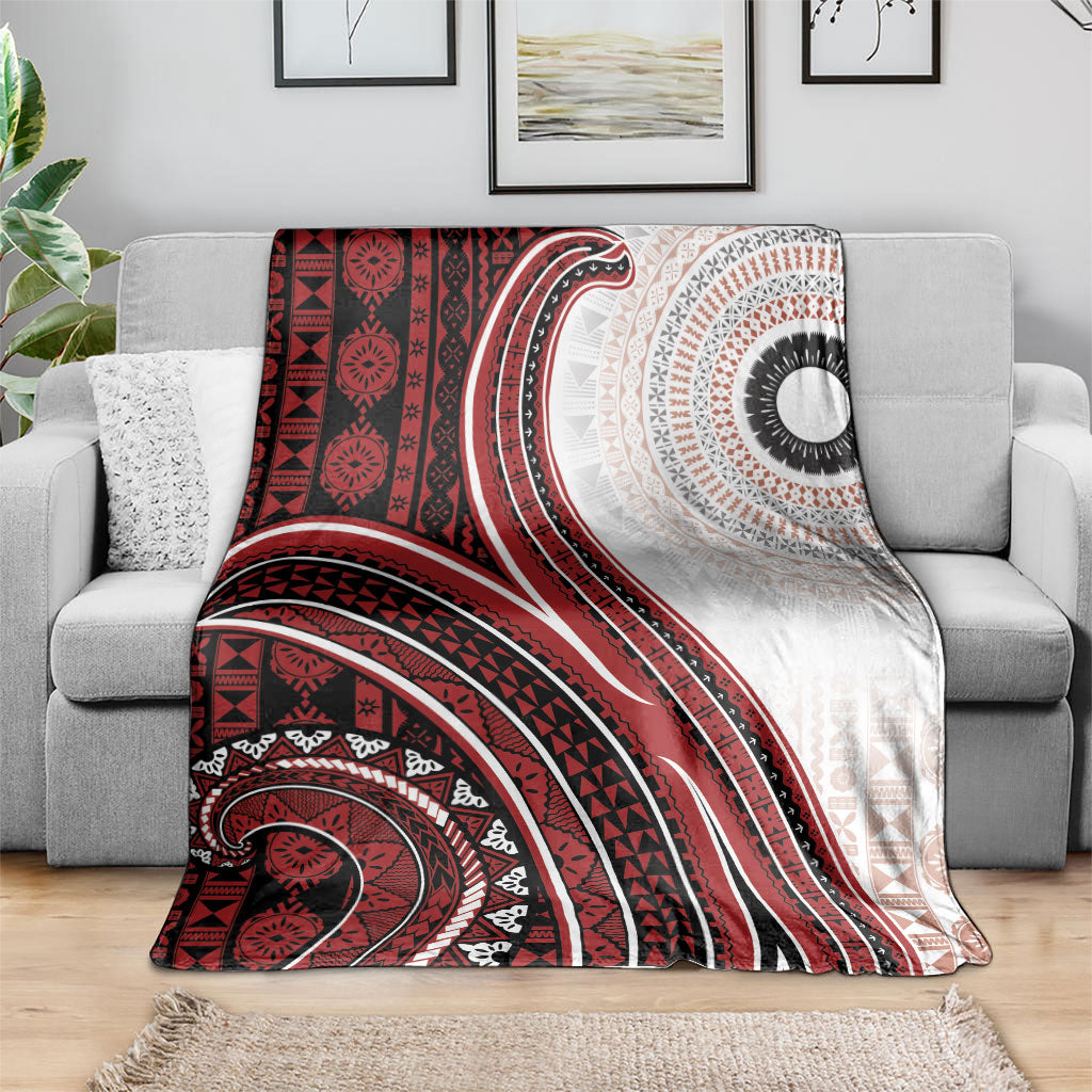 Bula Fiji Vintage Tapa Blanket Kaivity Masi Wave Motifs - Red