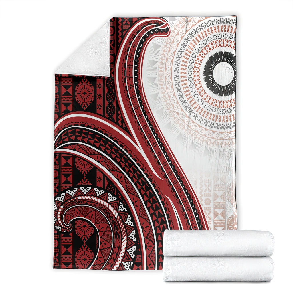 Bula Fiji Vintage Tapa Blanket Kaivity Masi Wave Motifs - Red