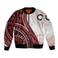 Bula Fiji Vintage Tapa Bomber Jacket Kaivity Masi Wave Motifs - Red