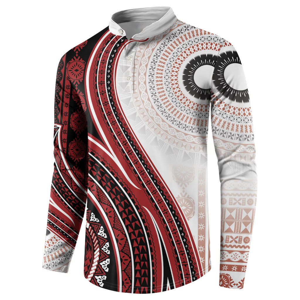 Bula Fiji Vintage Tapa Button Sweatshirt Kaivity Masi Wave Motifs - Red