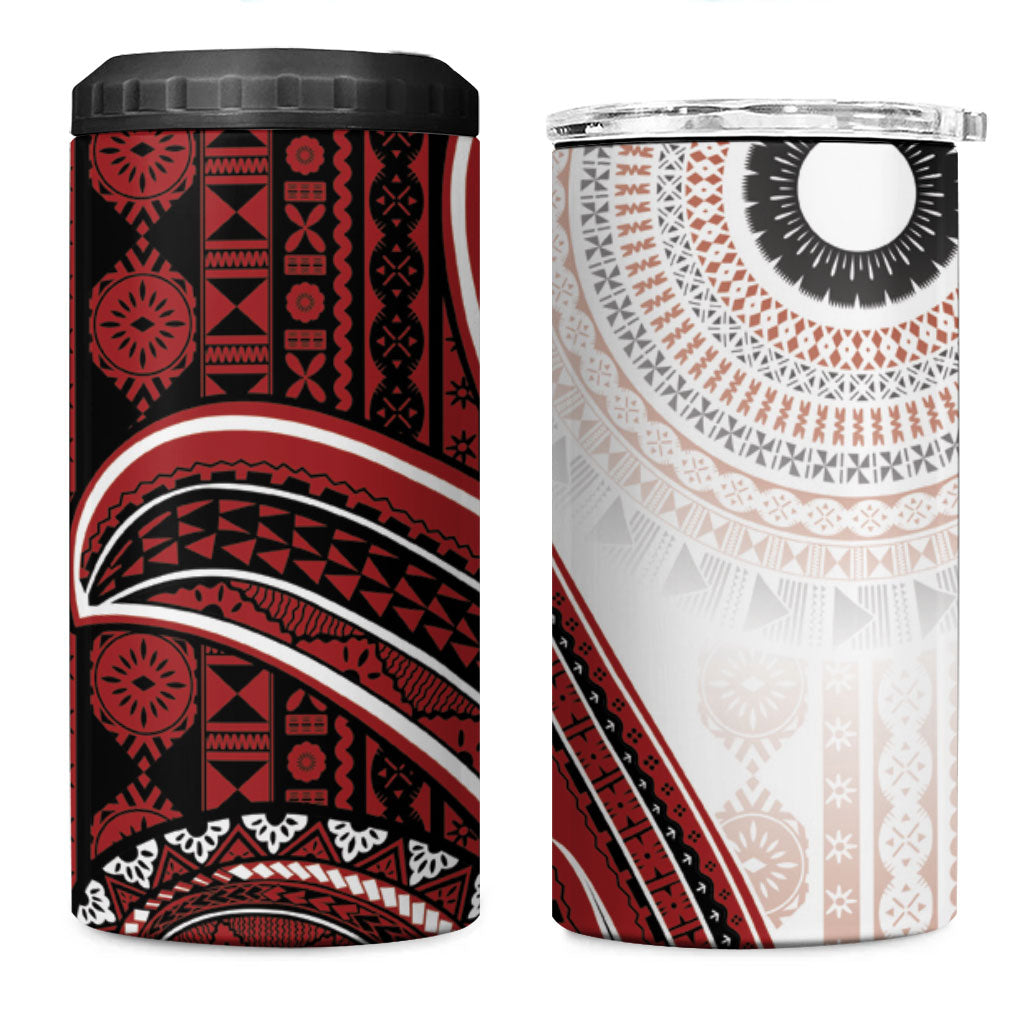 Bula Fiji Vintage Tapa 4 in 1 Can Cooler Tumbler Kaivity Masi Wave Motifs - Red