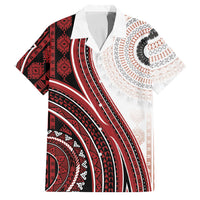 Bula Fiji Vintage Tapa Family Matching Long Sleeve Bodycon Dress and Hawaiian Shirt Kaivity Masi Wave Motifs - Red LT7 Dad's Shirt - Short Sleeve Red - Polynesian Pride