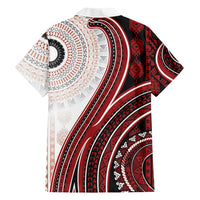 Bula Fiji Vintage Tapa Family Matching Short Sleeve Bodycon Dress and Hawaiian Shirt Kaivity Masi Wave Motifs - Red LT7 - Polynesian Pride
