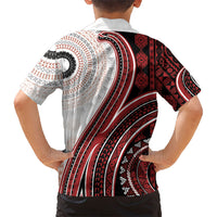 Bula Fiji Vintage Tapa Family Matching Summer Maxi Dress and Hawaiian Shirt Kaivity Masi Wave Motifs - Red LT7 - Polynesian Pride
