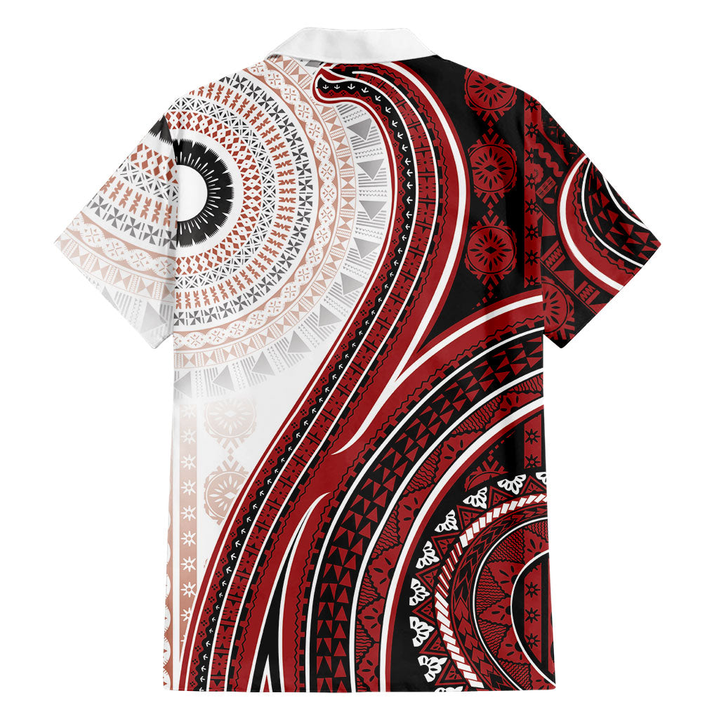 Bula Fiji Vintage Tapa Family Matching Summer Maxi Dress and Hawaiian Shirt Kaivity Masi Wave Motifs - Red LT7 - Polynesian Pride