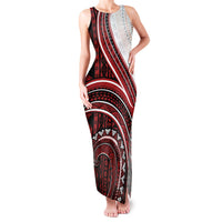 Bula Fiji Vintage Tapa Family Matching Tank Maxi Dress and Hawaiian Shirt Kaivity Masi Wave Motifs - Red LT7 Mom's Dress Red - Polynesian Pride