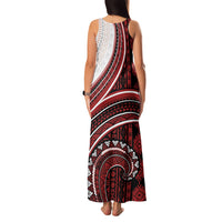 Bula Fiji Vintage Tapa Family Matching Tank Maxi Dress and Hawaiian Shirt Kaivity Masi Wave Motifs - Red LT7 - Polynesian Pride