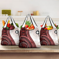 Bula Fiji Vintage Tapa Grocery Bag Kaivity Masi Wave Motifs - Red LT7 3-pack One Size Red - Polynesian Pride