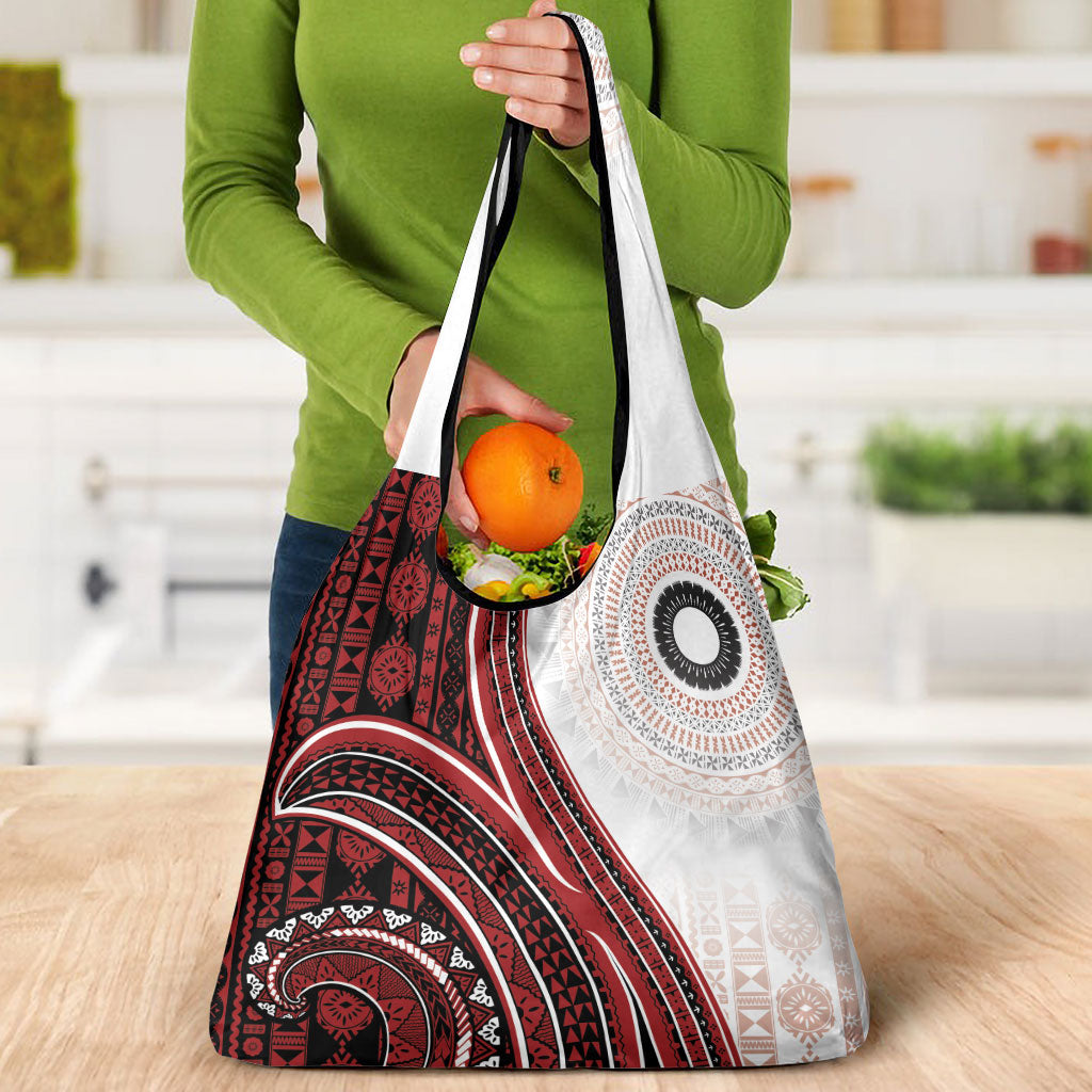 Bula Fiji Vintage Tapa Grocery Bag Kaivity Masi Wave Motifs - Red LT7 - Polynesian Pride