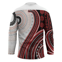 Bula Fiji Vintage Tapa Hockey Jersey Kaivity Masi Wave Motifs - Red