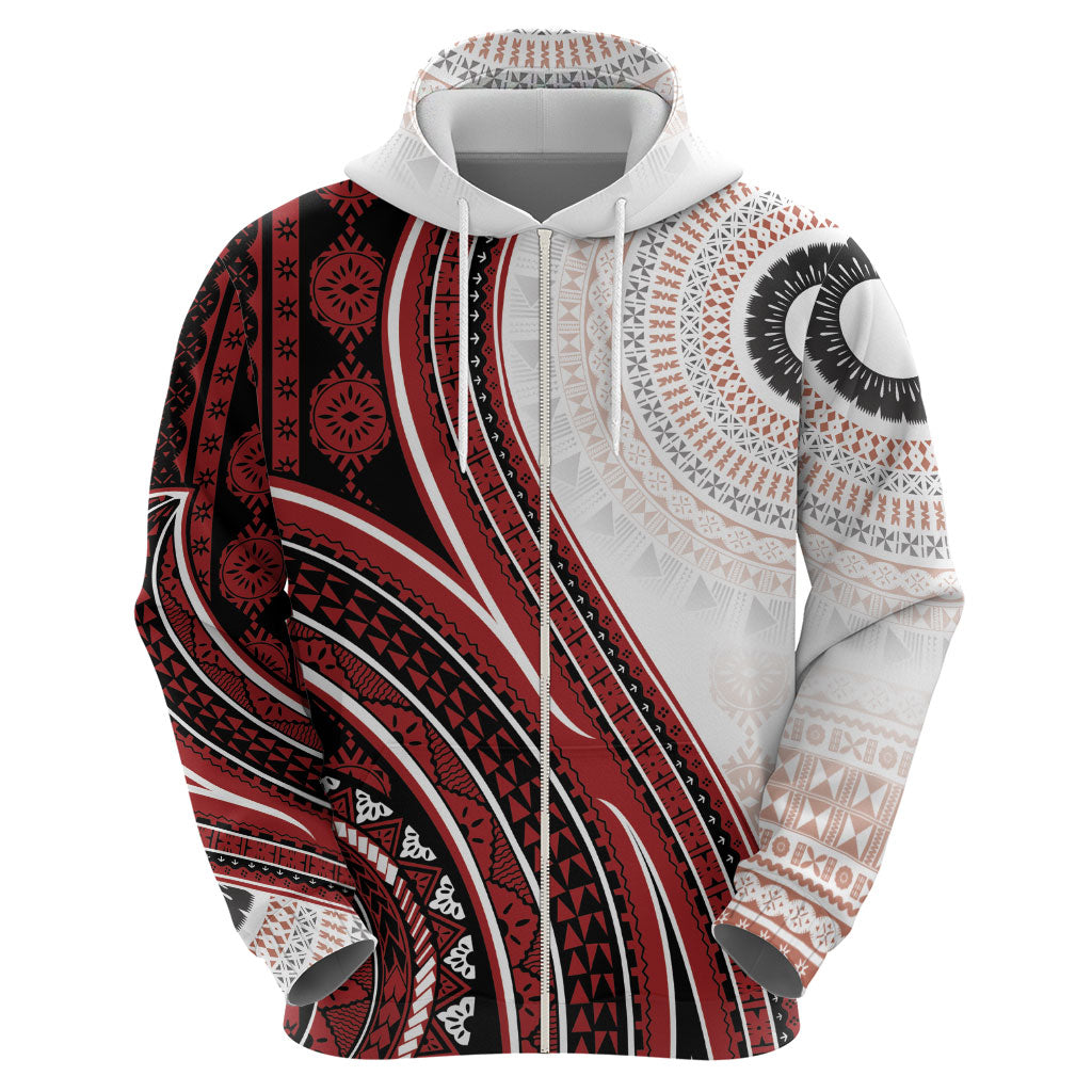 Bula Fiji Vintage Tapa Hoodie Kaivity Masi Wave Motifs - Red