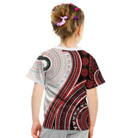 Bula Fiji Vintage Tapa Kid T Shirt Kaivity Masi Wave Motifs - Red