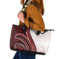 Bula Fiji Vintage Tapa Leather Tote Bag Kaivity Masi Wave Motifs - Red