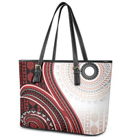 Bula Fiji Vintage Tapa Leather Tote Bag Kaivity Masi Wave Motifs - Red