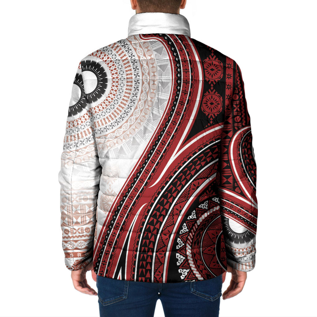 Bula Fiji Vintage Tapa Padded Jacket Kaivity Masi Wave Motifs - Red LT7 - Polynesian Pride