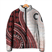 Bula Fiji Vintage Tapa Padded Jacket Kaivity Masi Wave Motifs - Red LT7 - Polynesian Pride