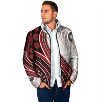 Bula Fiji Vintage Tapa Padded Jacket Kaivity Masi Wave Motifs - Red LT7 - Polynesian Pride