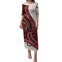Bula Fiji Vintage Tapa Puletasi Kaivity Masi Wave Motifs - Red