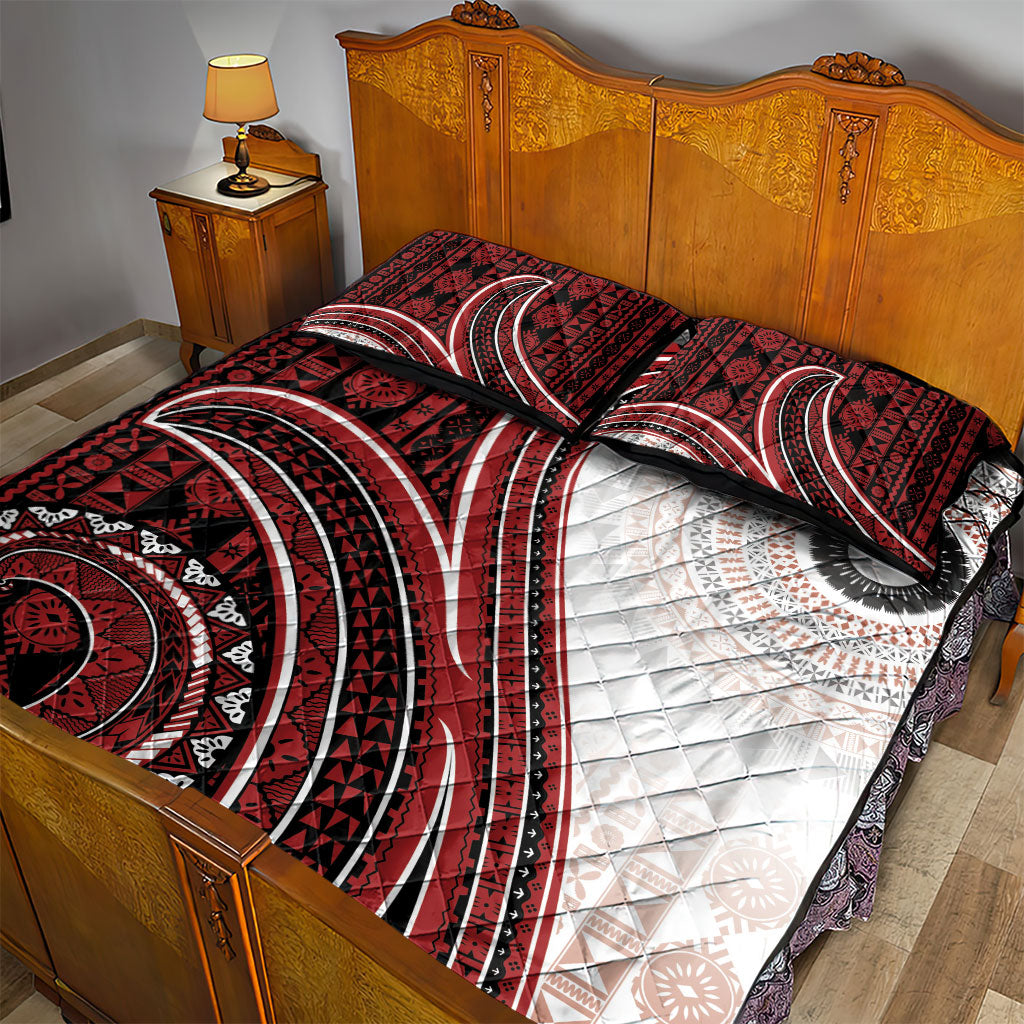 Bula Fiji Vintage Tapa Quilt Bed Set Kaivity Masi Wave Motifs - Red