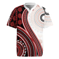 Bula Fiji Vintage Tapa Rugby Jersey Kaivity Masi Wave Motifs - Red