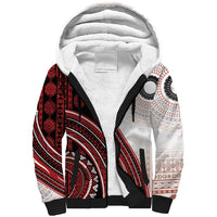 Bula Fiji Vintage Tapa Sherpa Hoodie Kaivity Masi Wave Motifs - Red LT7 Unisex Red - Polynesian Pride