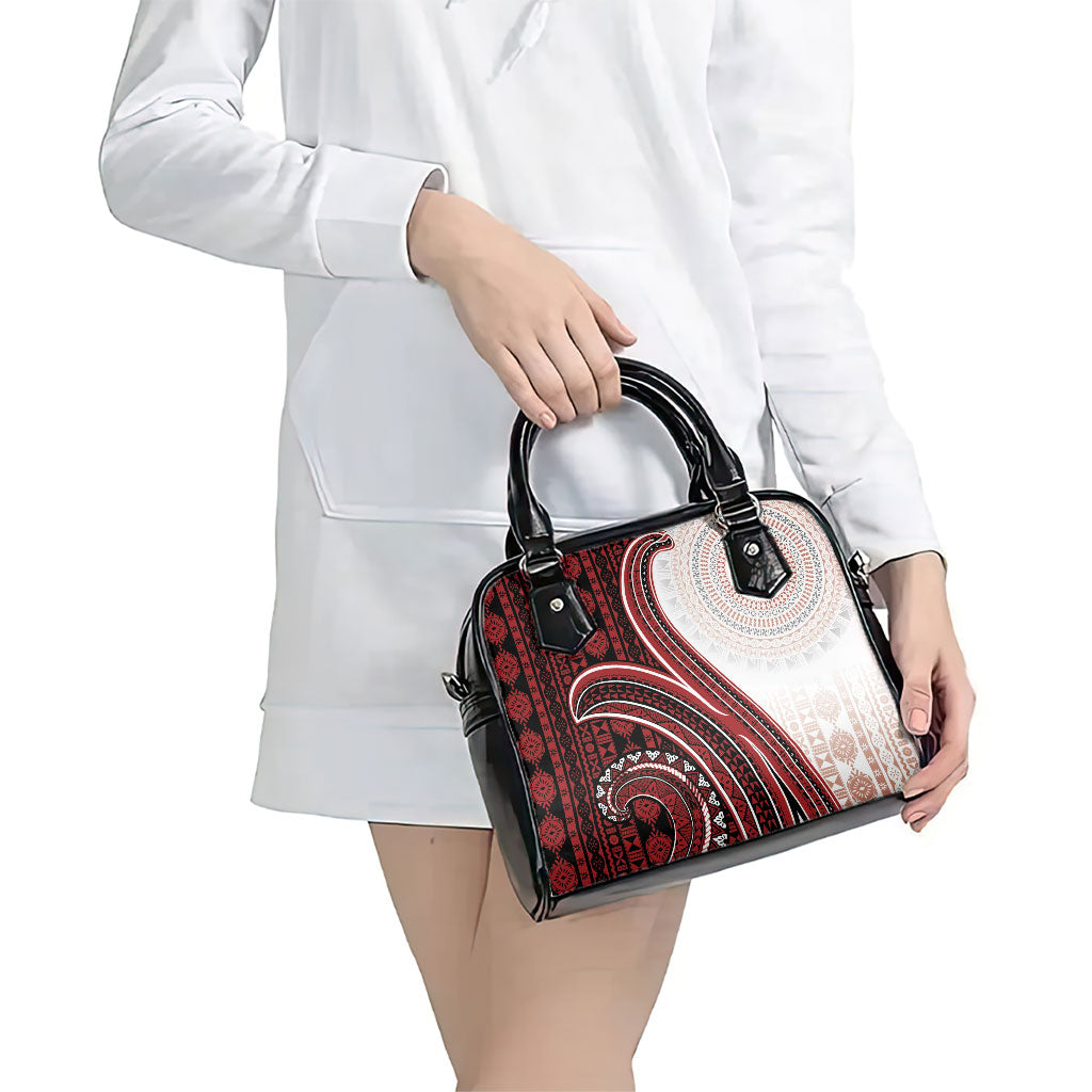 Bula Fiji Vintage Tapa Shoulder Handbag Kaivity Masi Wave Motifs - Red