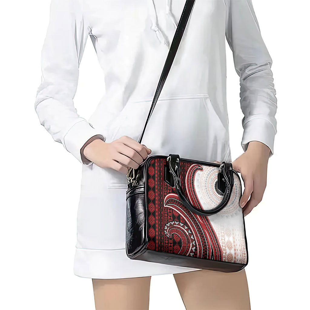 Bula Fiji Vintage Tapa Shoulder Handbag Kaivity Masi Wave Motifs - Red