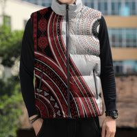 Bula Fiji Vintage Tapa Sleeveless Puffer Jacket Kaivity Masi Wave Motifs - Red